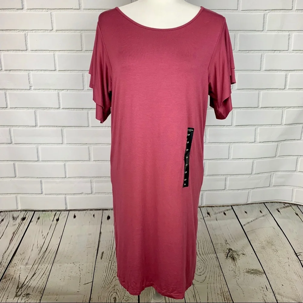 LUCKY BRAND Ruffled Sleeve T-Shirt Dress Wine S/P - Picture 4 of 6